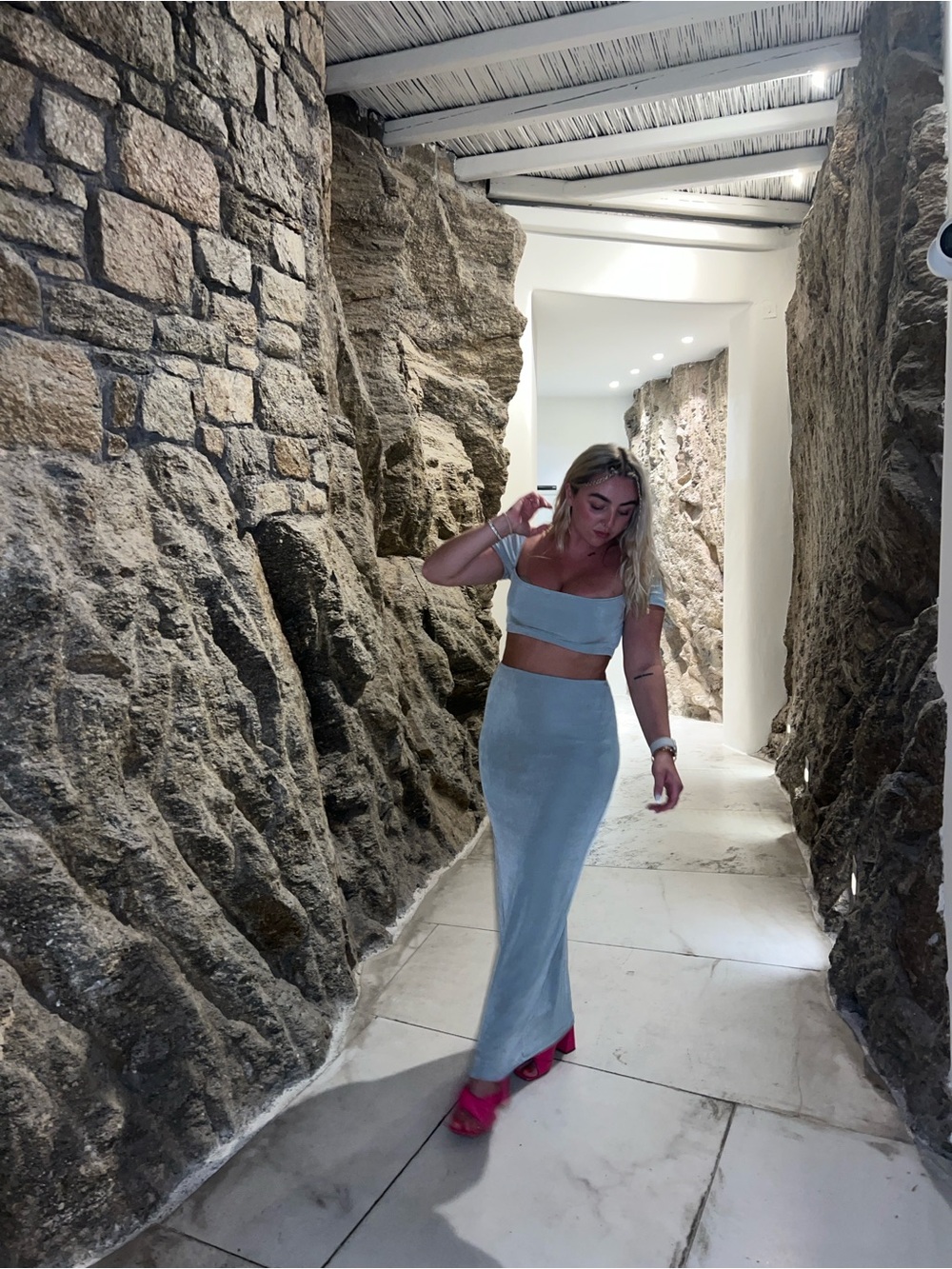 Light Blue Maxi Skirt with High Waist - Women